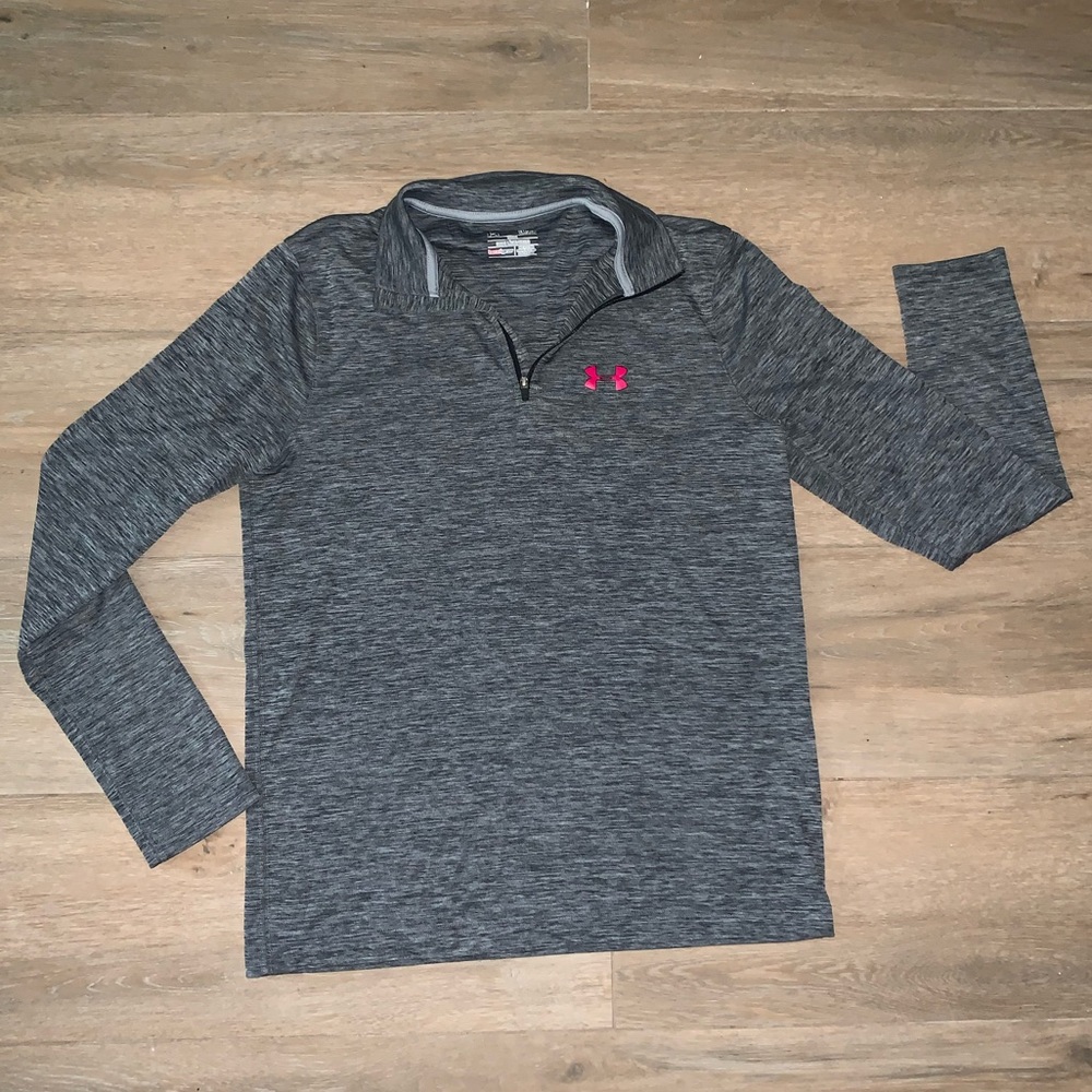 Quarter zip under armour heather grey with pink UA logo